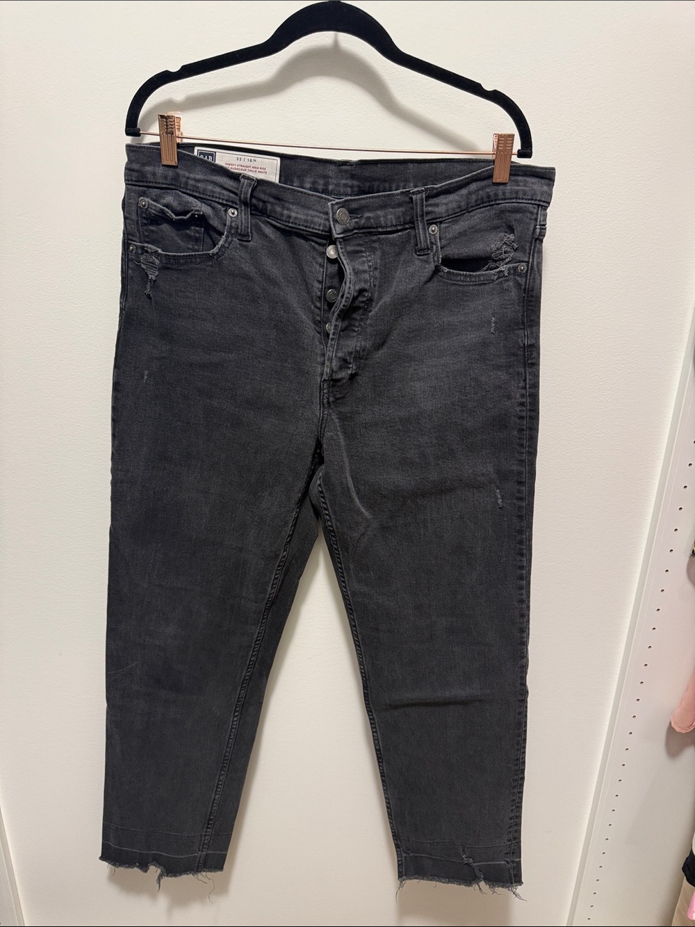 Black Distressed Button-Fly Jeans